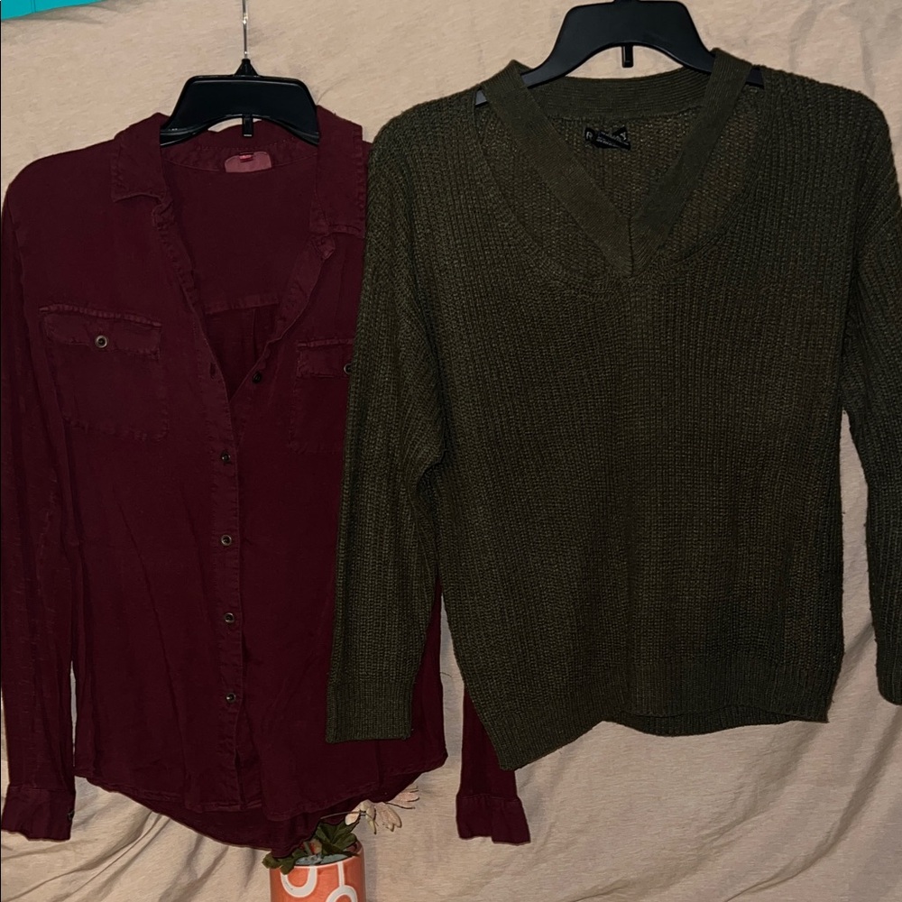 Olive Green V-Neck Sweater